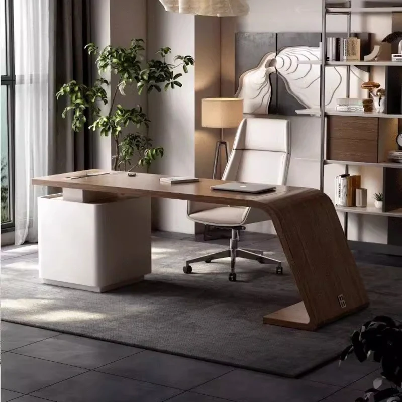 Modern Minimalist Trapezoidal Solid Wood Plywood Desks 3-Drawer For Home Office