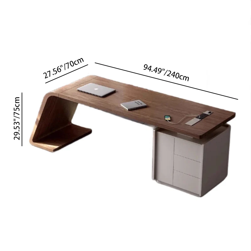 Modern Minimalist Trapezoidal Solid Wood Plywood Desks 3-Drawer For Home Office