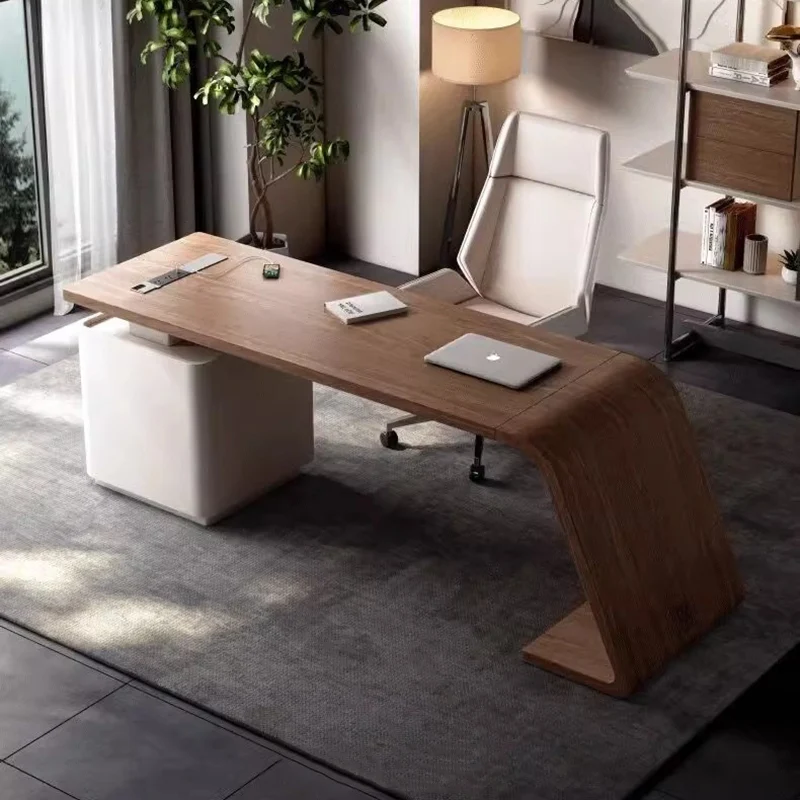 Modern Minimalist Trapezoidal Solid Wood Plywood Desks 3-Drawer For Home Office