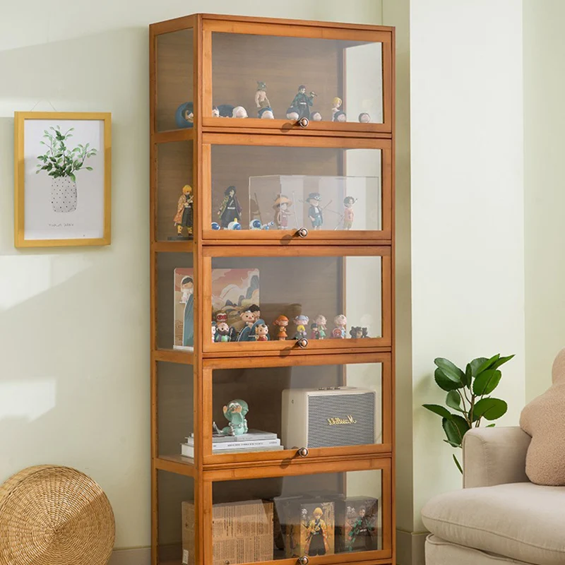 Traditional Chinese Bamboo Acrylic Rectangular Storage Shelf 4/5-Tier For Living Room