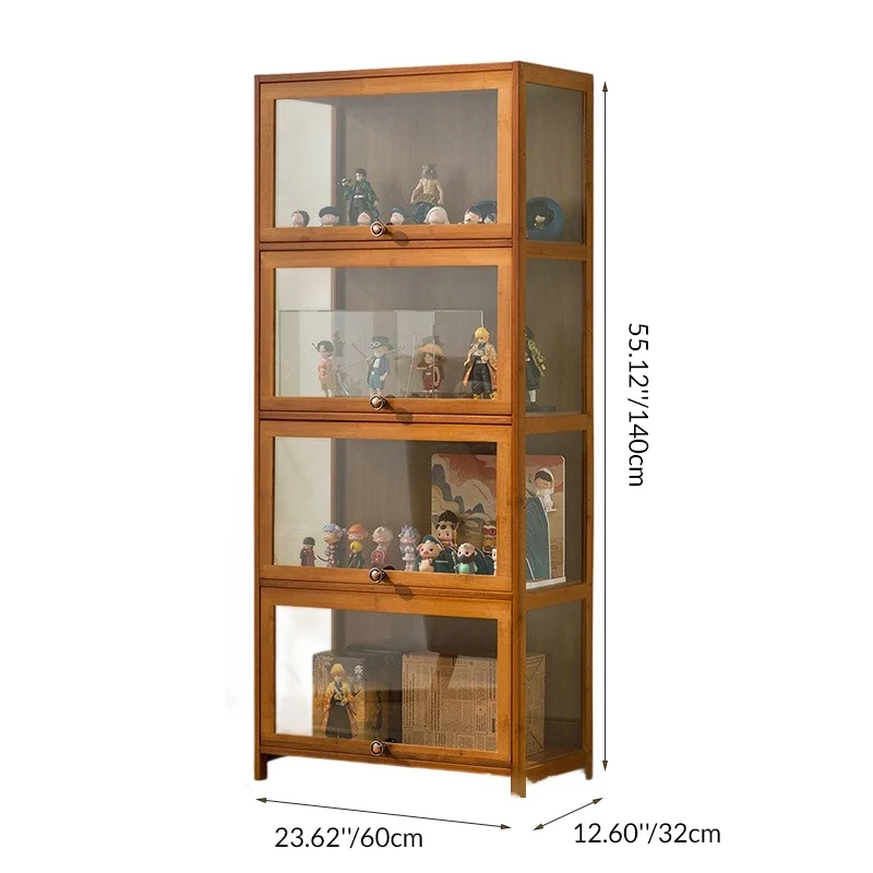 Traditional Chinese Bamboo Acrylic Rectangular Storage Shelf 4/5-Tier For Living Room