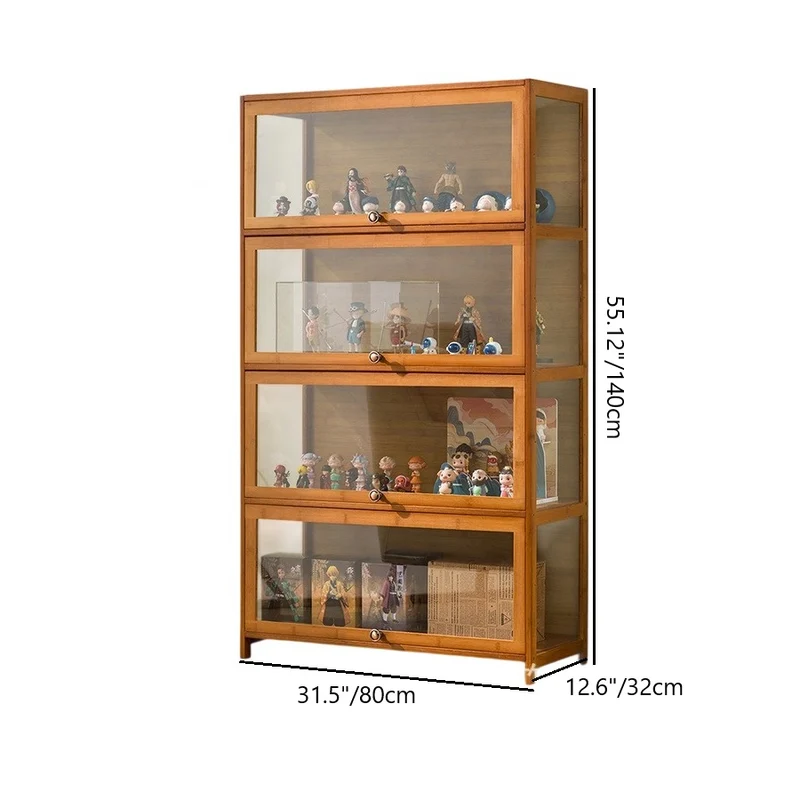 Traditional Chinese Bamboo Acrylic Rectangular Storage Shelf 4/5-Tier For Living Room