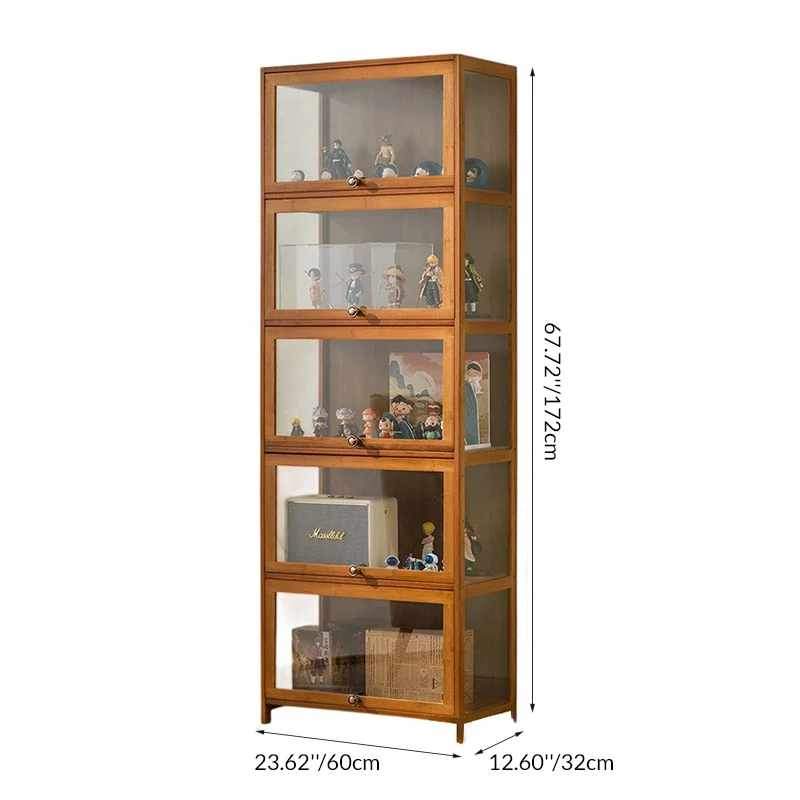 Traditional Chinese Bamboo Acrylic Rectangular Storage Shelf 4/5-Tier For Living Room