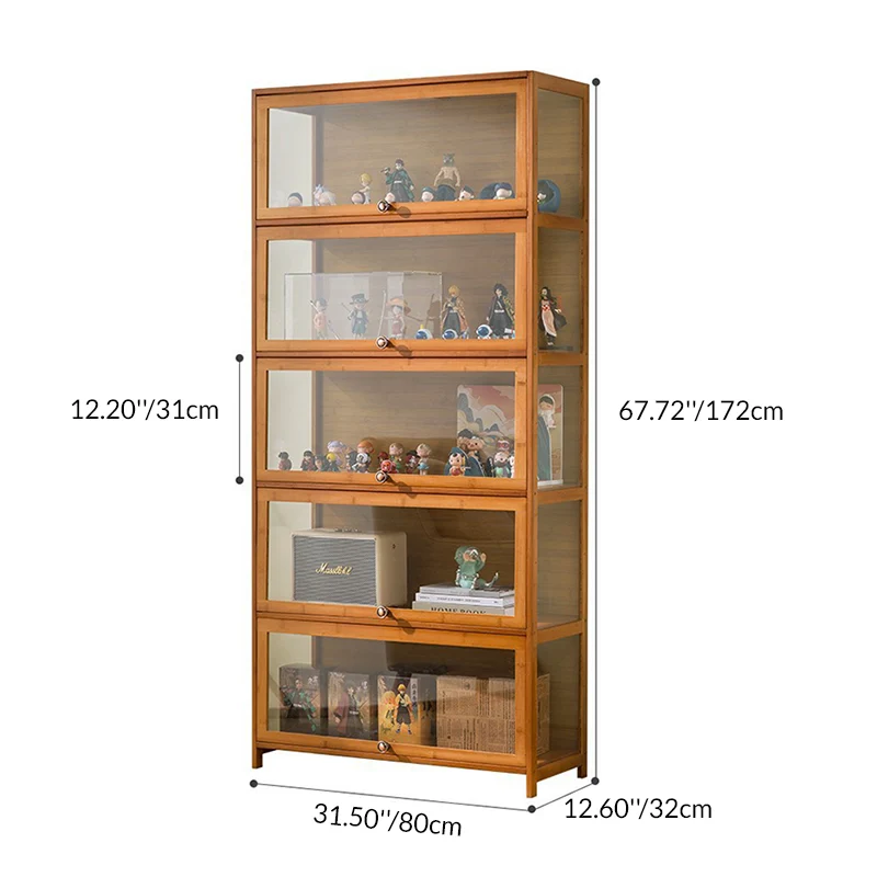 Traditional Chinese Bamboo Acrylic Rectangular Storage Shelf 4/5-Tier For Living Room