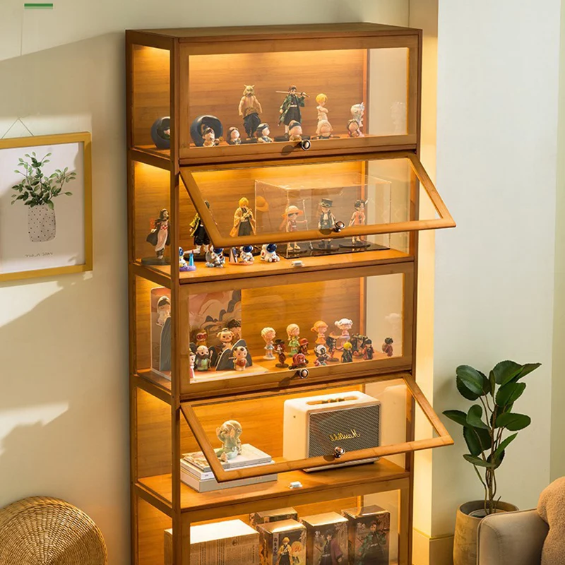Traditional Chinese Bamboo Acrylic Rectangular Storage Shelf 4/5-Tier For Living Room