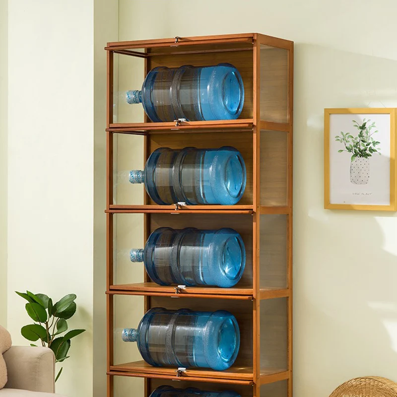 Traditional Chinese Bamboo Acrylic Rectangular Storage Shelf 4/5-Tier For Living Room