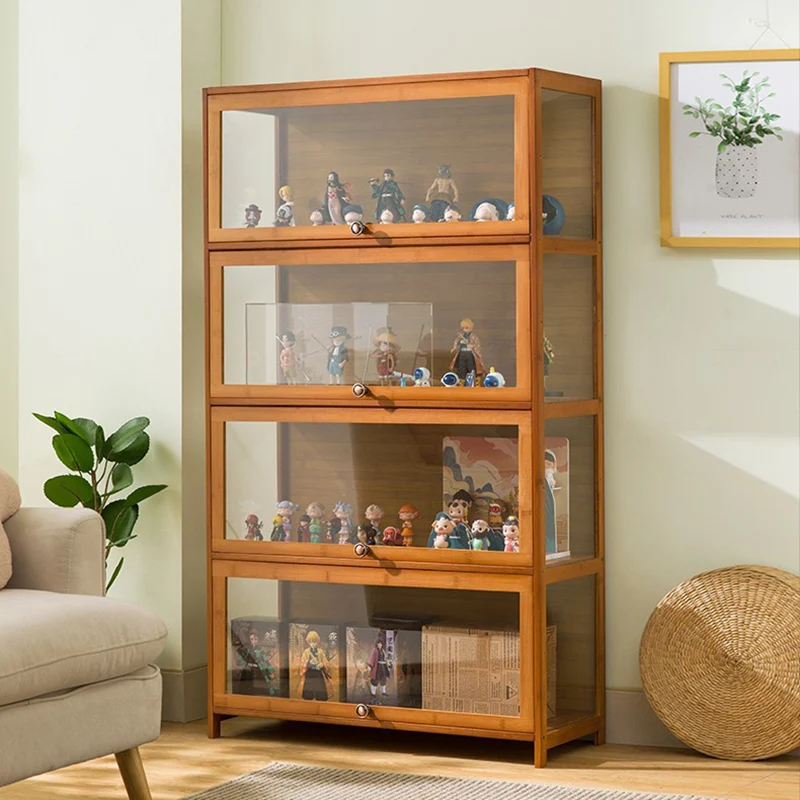 Traditional Chinese Bamboo Acrylic Rectangular Storage Shelf 4/5-Tier For Living Room