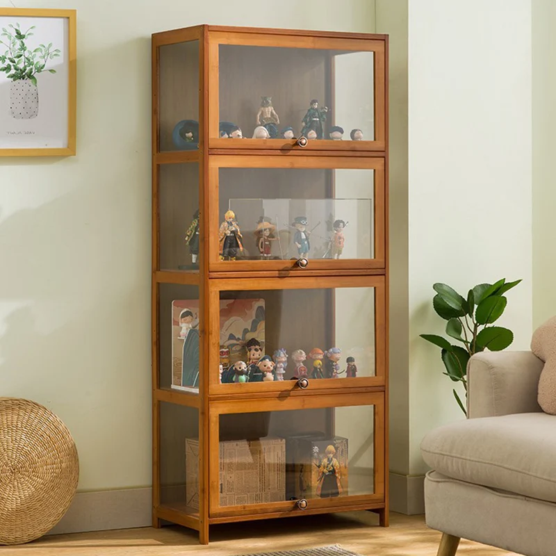Traditional Chinese Bamboo Acrylic Rectangular Storage Shelf 4/5-Tier For Living Room