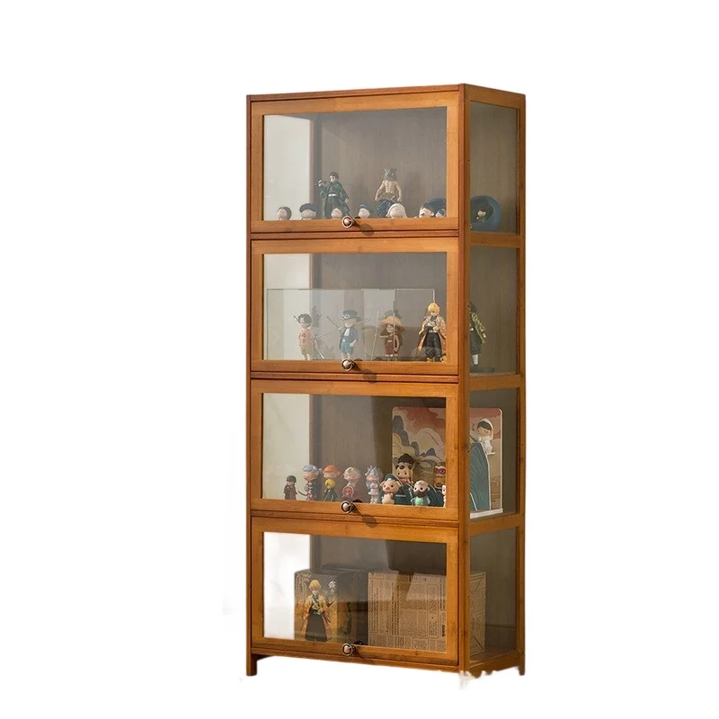 Traditional Chinese Bamboo Acrylic Rectangular Storage Shelf 4/5-Tier For Living Room