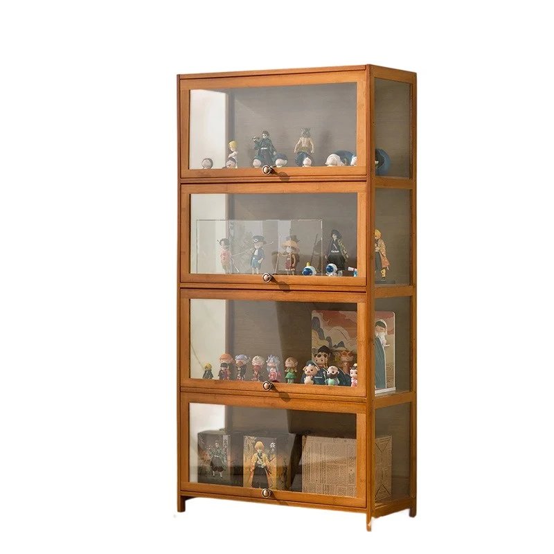 Traditional Chinese Bamboo Acrylic Rectangular Storage Shelf 4/5-Tier For Living Room