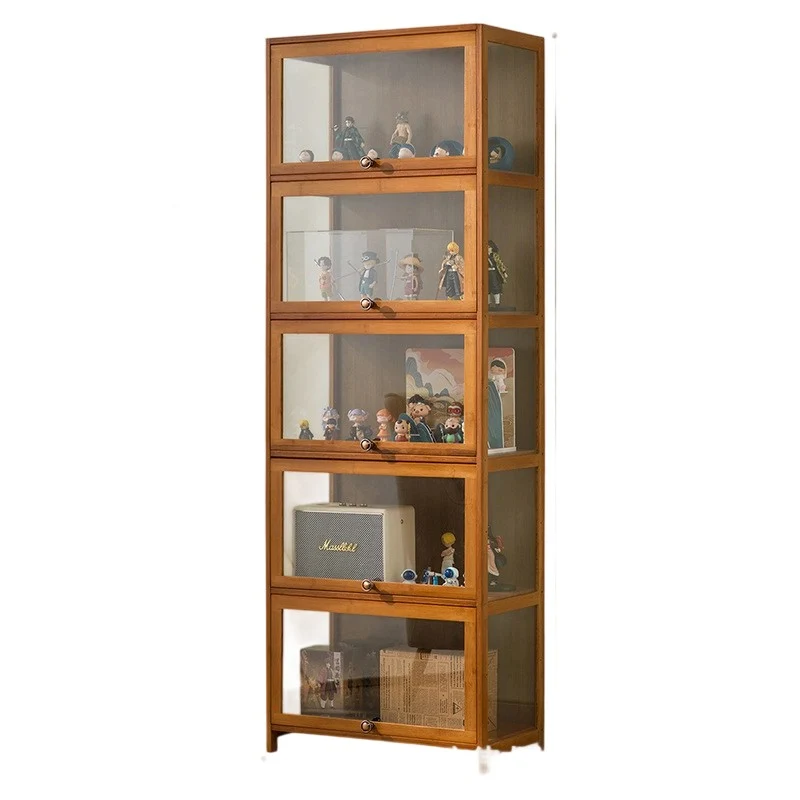 Traditional Chinese Bamboo Acrylic Rectangular Storage Shelf 4/5-Tier For Living Room