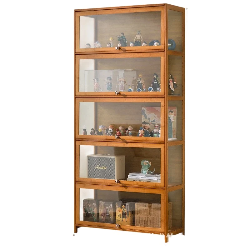 Traditional Chinese Bamboo Acrylic Rectangular Storage Shelf 4/5-Tier For Living Room