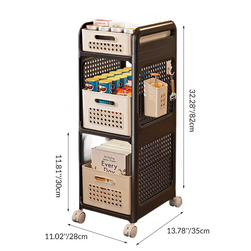 Modern Minimalist Plastic Rectangular Mobile Hollow Storage Shelf 2/3-Shelf For Living Room