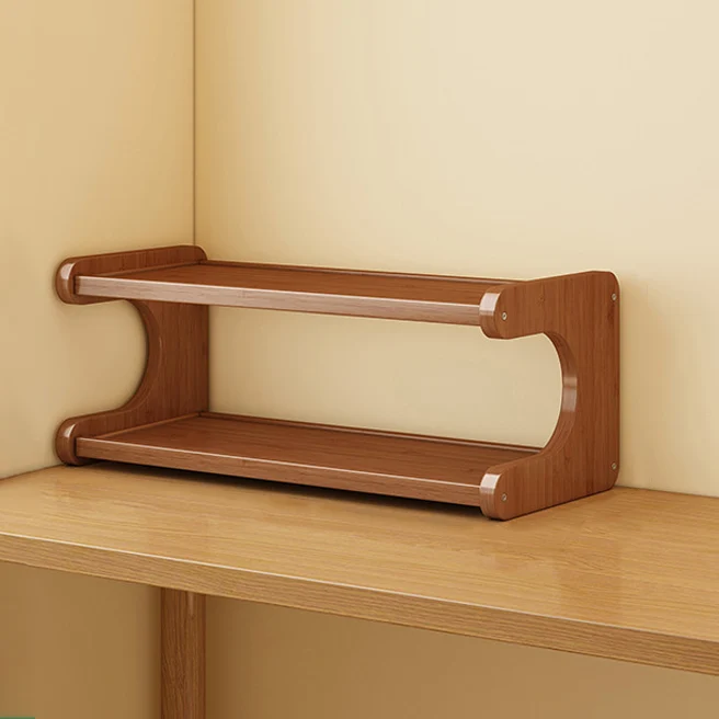 Traditional Chinese MDF & Nan Bamboo Rectangular E-Shaped Bookshelf Storage Shelf With 2/3/4 Tiers For Living Room & Bedroom