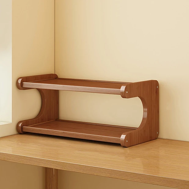 Traditional Chinese MDF & Nan Bamboo Rectangular E-Shaped Bookshelf Storage Shelf With 2/3/4 Tiers For Living Room & Bedroom