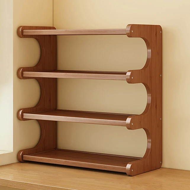 Traditional Chinese MDF & Nan Bamboo Rectangular E-Shaped Bookshelf Storage Shelf With 2/3/4 Tiers For Living Room & Bedroom