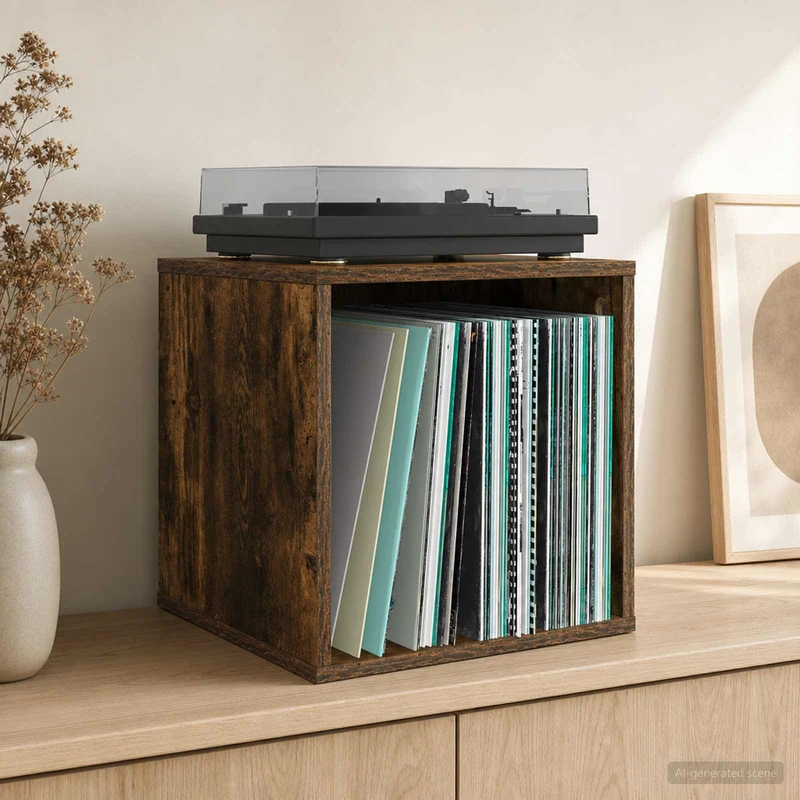 Caixa de Álbum de Vinil Carvalho Fumado 37 x 36,5 x 38 cm
