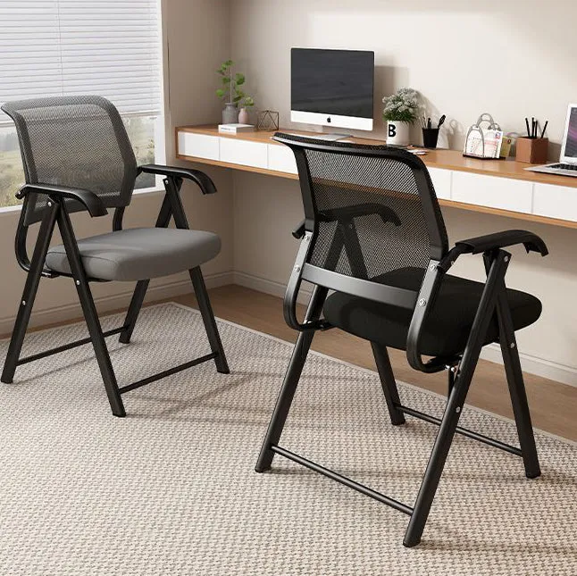 Modern Minimalist Foldable Mesh Sponge Carbon Steel Square Desk Chair With Backrest And Armrests For Home Office Or Study