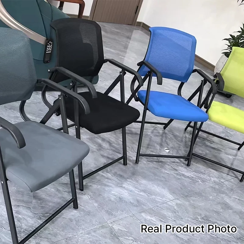 Modern Minimalist Foldable Mesh Sponge Carbon Steel Square Desk Chair With Backrest And Armrests For Home Office Or Study