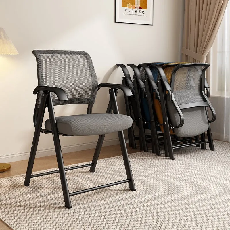 Modern Minimalist Foldable Mesh Sponge Carbon Steel Square Desk Chair With Backrest And Armrests For Home Office Or Study