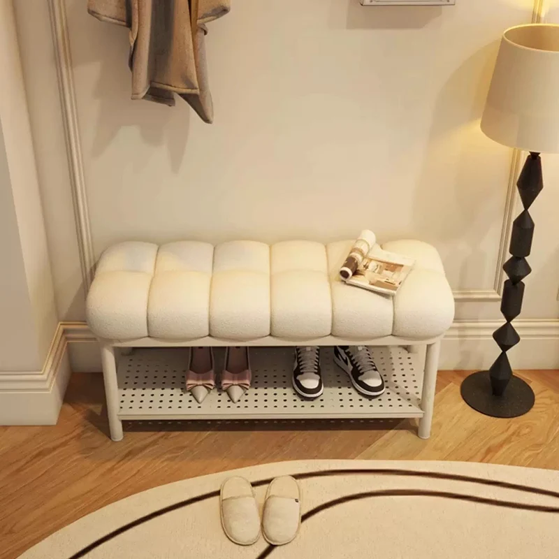 Contemporary Nordic Sherpa Fabric Iron Rectangular Bench For Entryway, Bedroom & Living Room