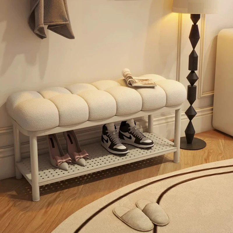 Contemporary Nordic Sherpa Fabric Iron Rectangular Bench For Entryway, Bedroom & Living Room