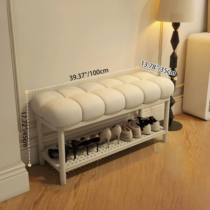 Contemporary Nordic Sherpa Fabric Iron Rectangular Bench For Entryway, Bedroom & Living Room