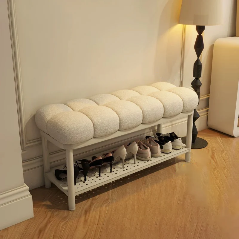 Contemporary Nordic Sherpa Fabric Iron Rectangular Bench For Entryway, Bedroom & Living Room