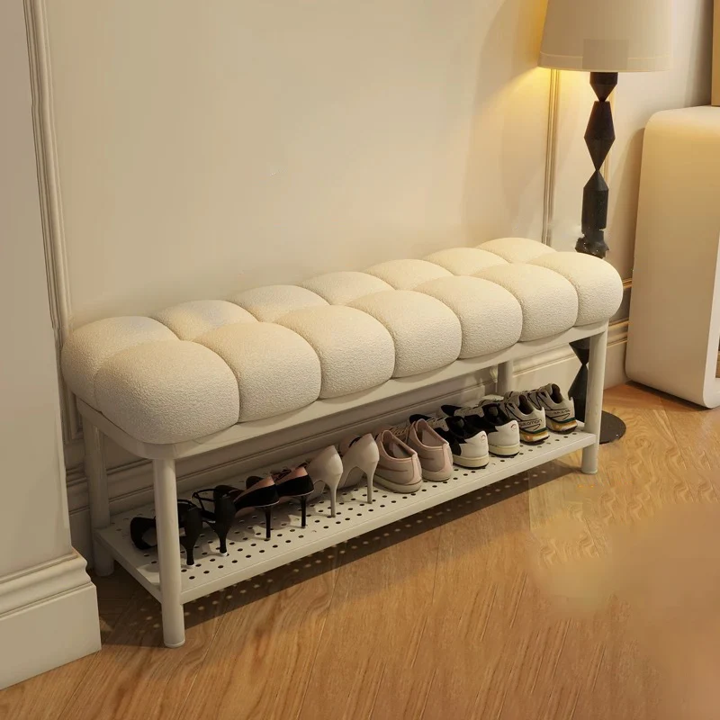 Contemporary Nordic Sherpa Fabric Iron Rectangular Bench For Entryway, Bedroom & Living Room
