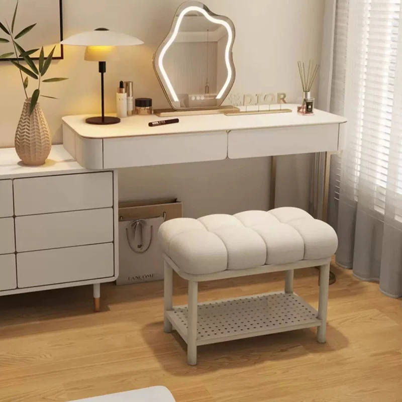 Contemporary Nordic Sherpa Fabric Iron Rectangular Bench For Entryway, Bedroom & Living Room