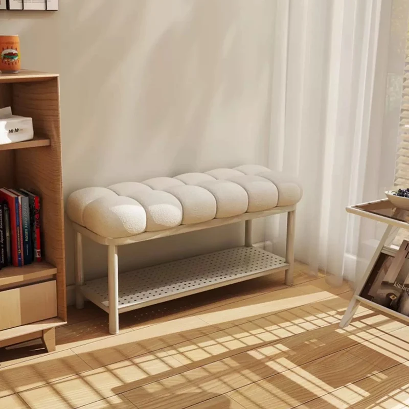 Contemporary Nordic Sherpa Fabric Iron Rectangular Bench For Entryway, Bedroom & Living Room