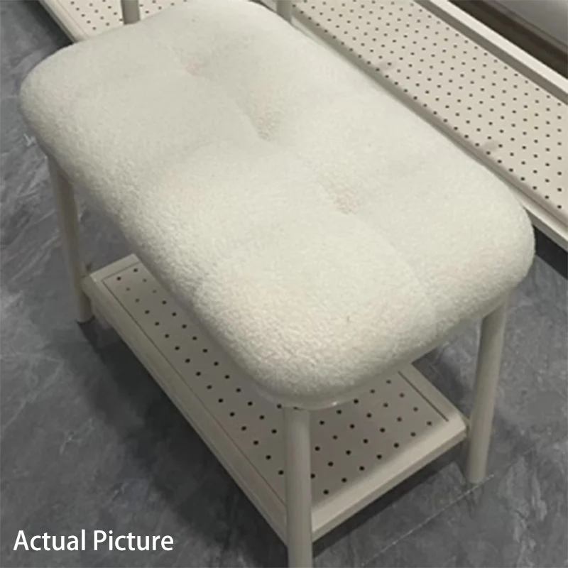 Contemporary Nordic Sherpa Fabric Iron Rectangular Bench For Entryway, Bedroom & Living Room