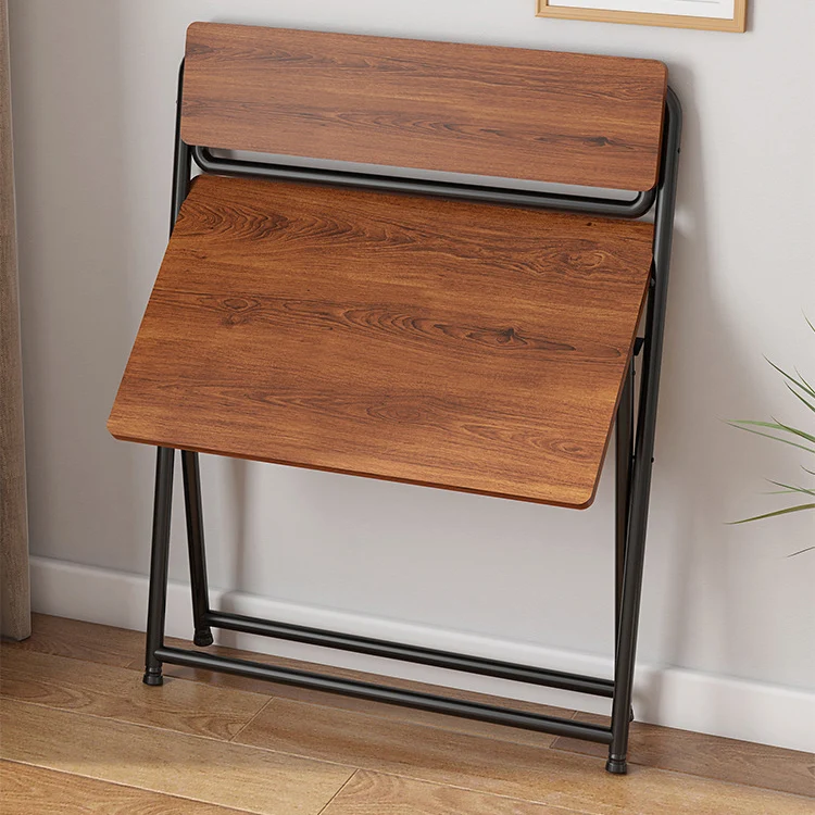 Modern Minimalist MDF Iron Rectangular Foldable Desk With 2 Tiers For Home Office And Study