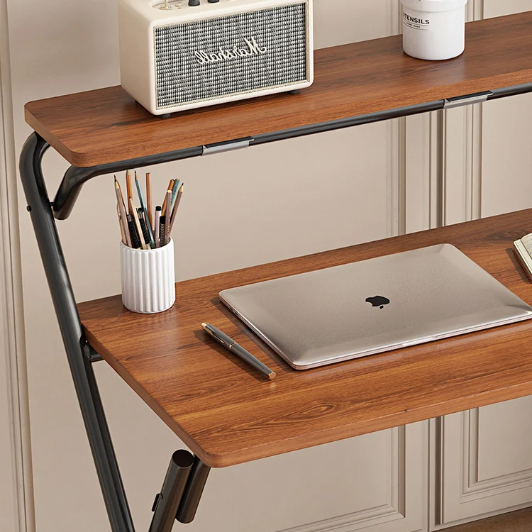 Modern Minimalist MDF Iron Rectangular Foldable Desk With 2 Tiers For Home Office And Study