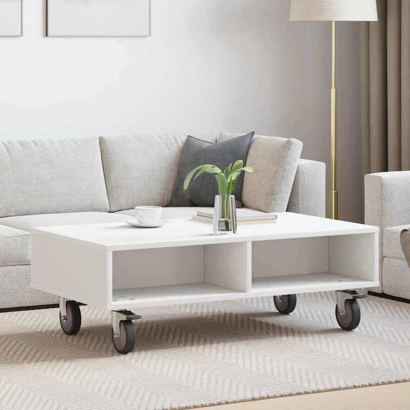 Mesa Lateral com Rodas Branco 90 x 50 x 30 cm