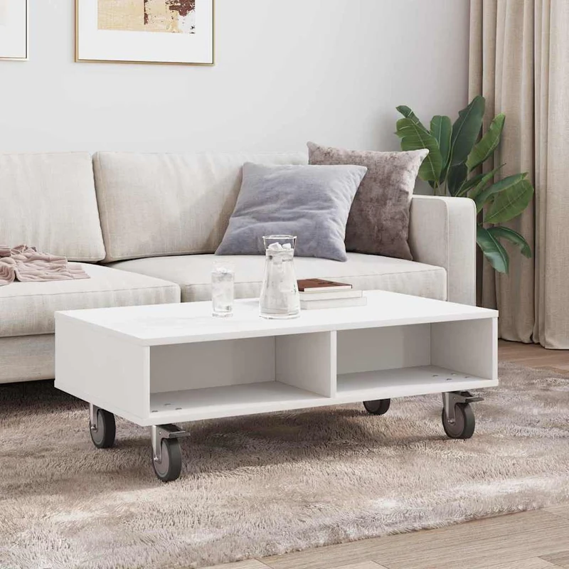 Mesa Lateral com Rodas Branco 90 x 50 x 30 cm
