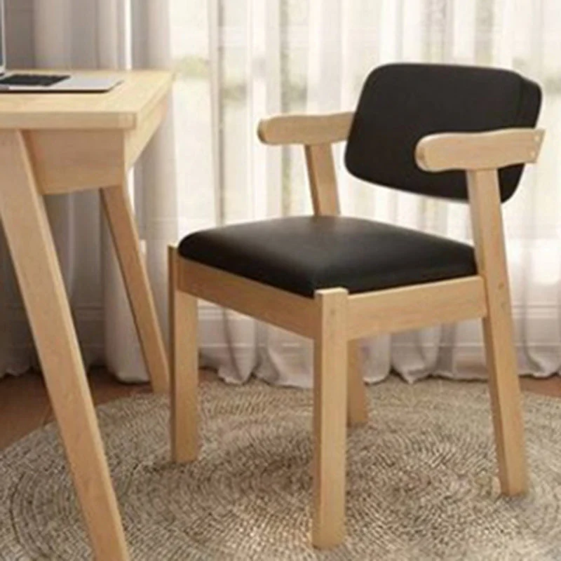 Modern Simplicity Rubber Wood Fabric Faux Leather Sponge Square Desk Chair Backrest Armrest For Study