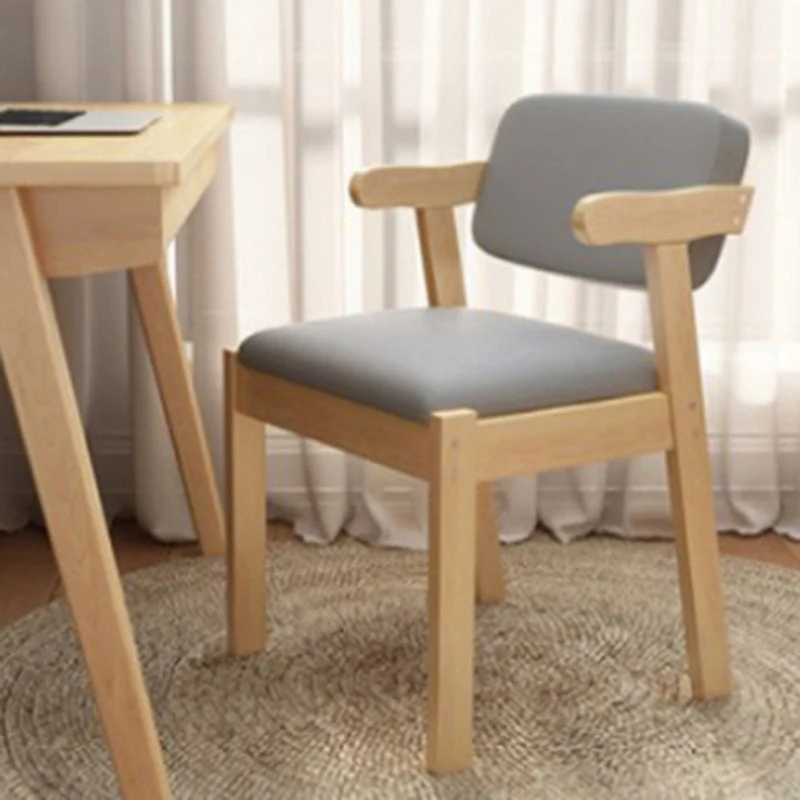 Modern Simplicity Rubber Wood Fabric Faux Leather Sponge Square Desk Chair Backrest Armrest For Study
