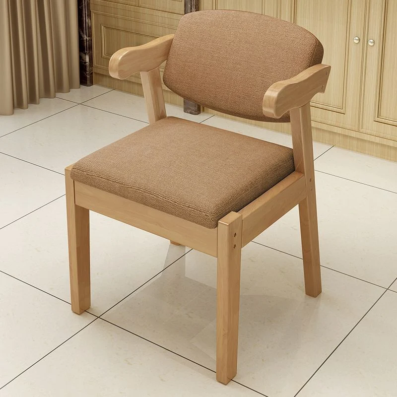 Modern Simplicity Rubber Wood Fabric Faux Leather Sponge Square Desk Chair Backrest Armrest For Study