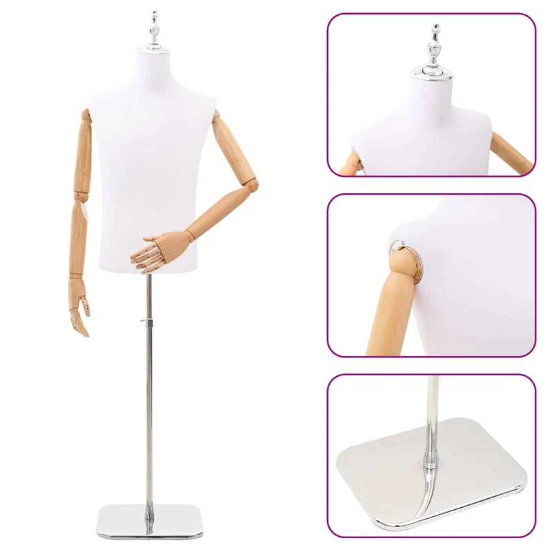 Mannequin Ajustável de 170-218 cm com Base Masculino PP Branco
