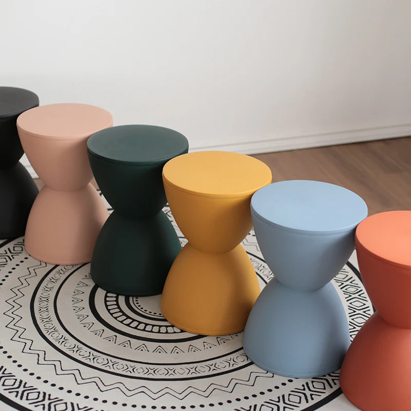 Contemporary Scandinavian Round Cone Hourglass Plastic Chair Backless For Living Room
