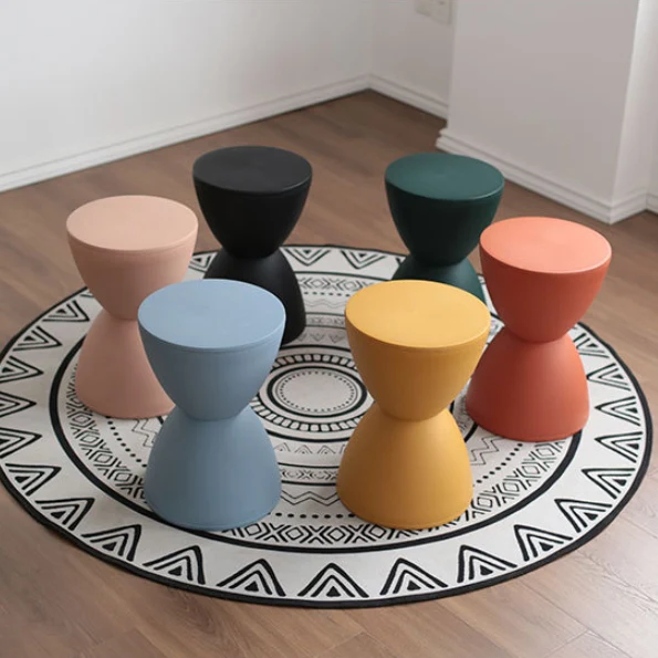 Contemporary Scandinavian Round Cone Hourglass Plastic Chair Backless For Living Room