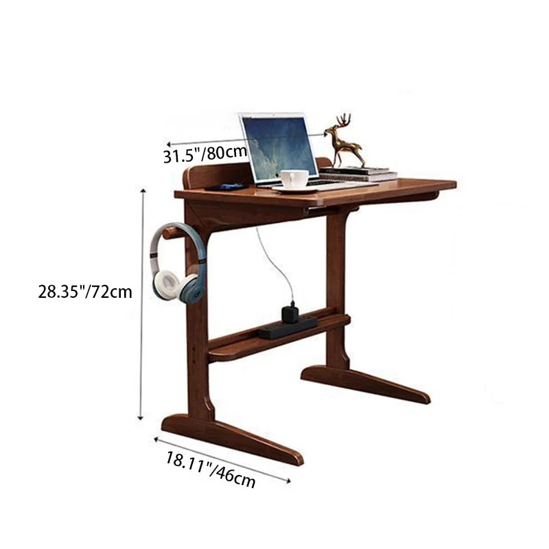 Modern Minimalist Rectangle Rubberwood Desk 2-Leg For Home Office
