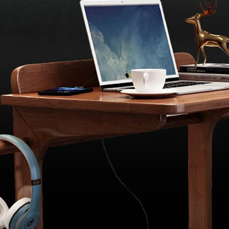 Modern Minimalist Rectangle Rubberwood Desk 2-Leg For Home Office