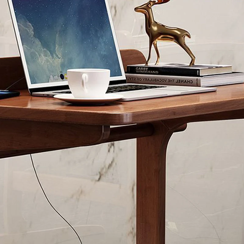 Modern Minimalist Rectangle Rubberwood Desk 2-Leg For Home Office
