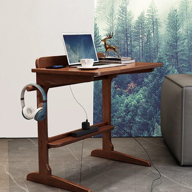 Modern Minimalist Rectangle Rubberwood Desk 2-Leg For Home Office
