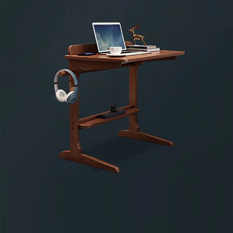 Modern Minimalist Rectangle Rubberwood Desk 2-Leg For Home Office