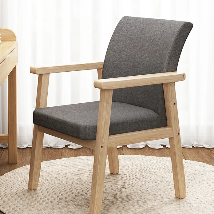 Contemporary Nordic Rubber Wood Fabric Sponge Square Desk Chair Backrest Armrest For Study