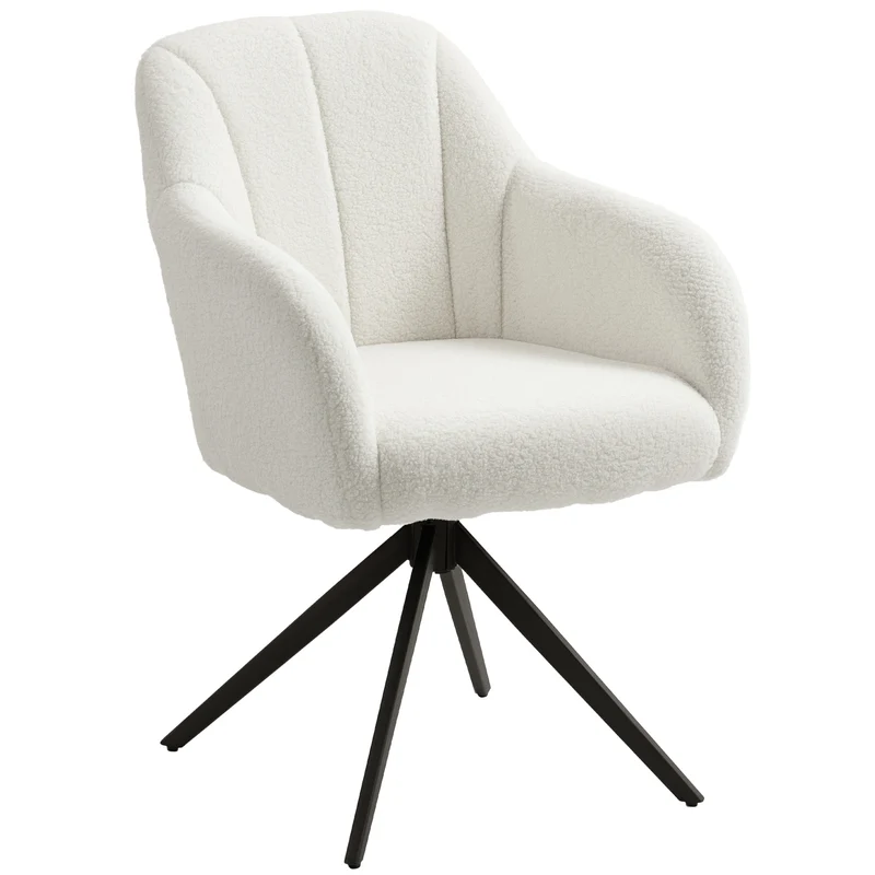 Poltrona giratória capitonê grande conforto base em aço e tecido efeito pelúcia teddy branco
