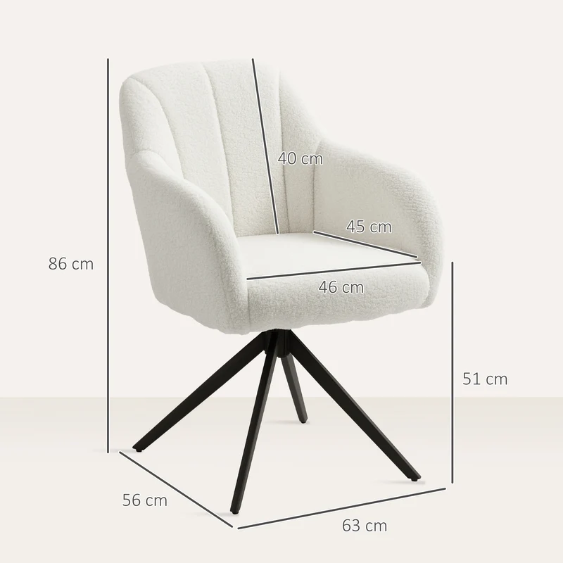 Poltrona giratória capitonê grande conforto base em aço e tecido efeito pelúcia teddy branco